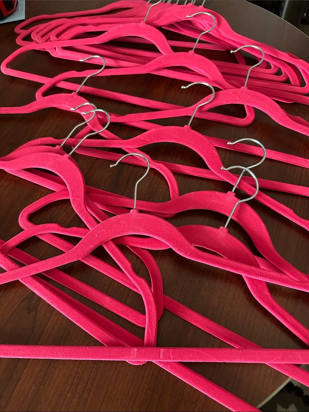 Set of 20 Vibrant Pink Velvet Non-Slip Slim Women's Hangers with Silver Hooks